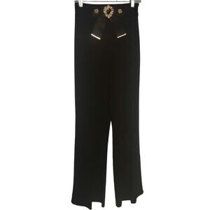 Valentine Black Side Zip Decrative Heart Waist Dress Pants Women's Lg